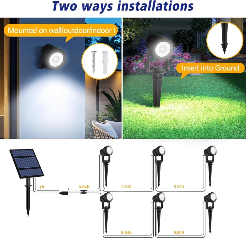 T-SUNUS Christmas Solar Garden Spotlight Outdoor 6-in-1 White Landscape Spot Lights IP65 Waterproof Separated Panel Dusk to Dawn 6000K Spotlights for Tree Yard Driveway Pathway Porch Walkway Halloween - Image 5